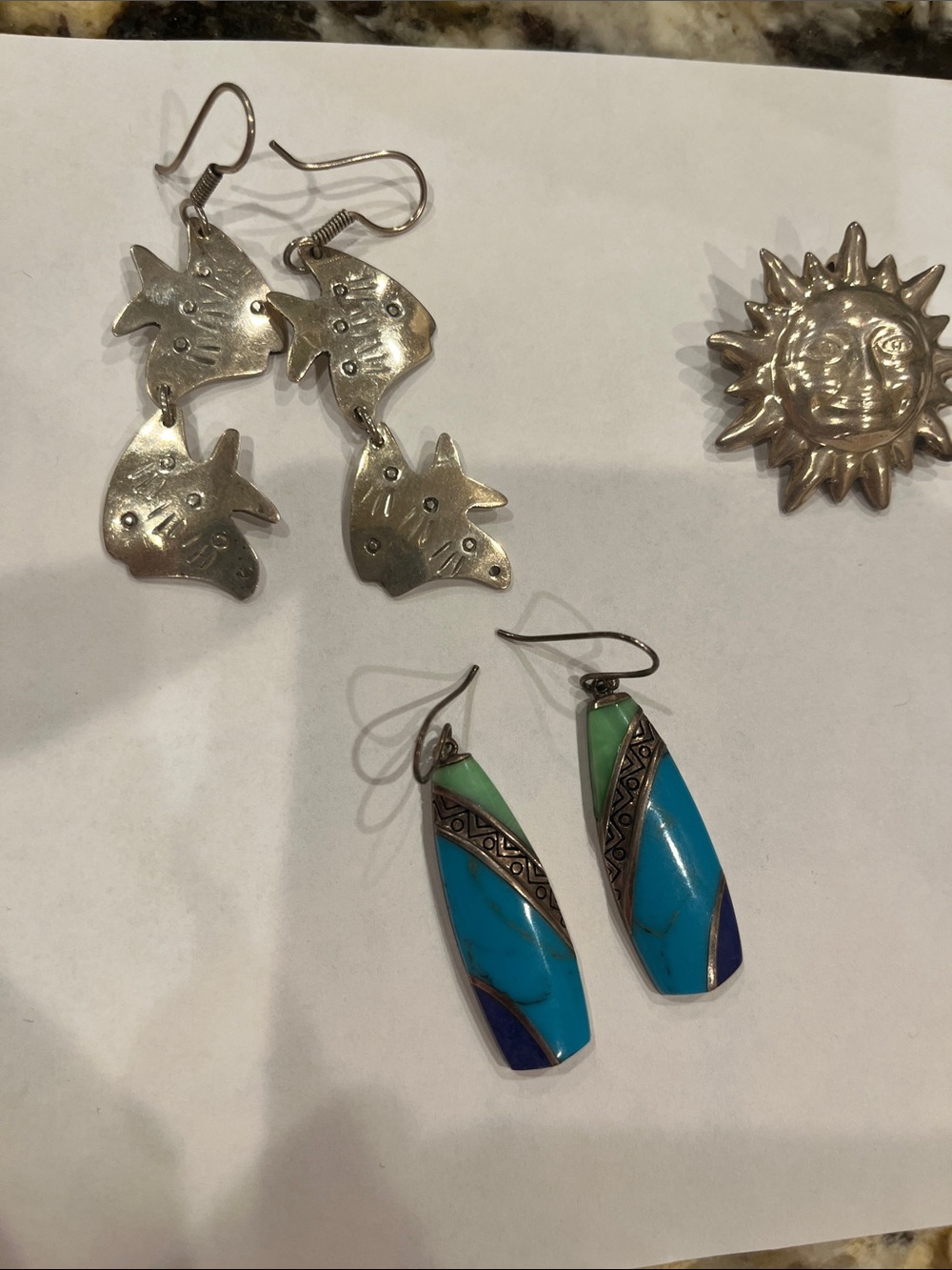 Sterling Silver esHandmade Turquoise & Blue Inlay Dangle Earrings - Women Jewelr